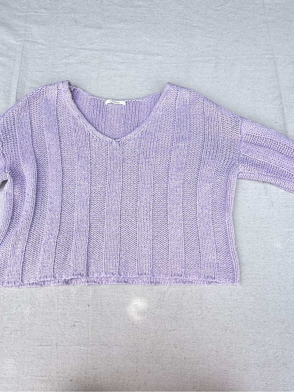 Lavender V-Neck Ribbed Knit Sweater